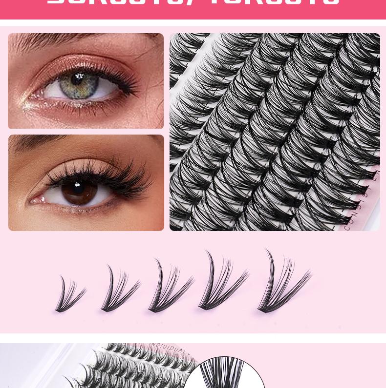 Fluffy Eyelash Bundle Fluffy 9-16mm Eyelash Bundle Extensions 30+40D Thick Volume Individual Eyelash D Curl Eyelash Bundle 240pcs DIY Eyelash Extensions,Applicator Tool,Super Keeps Eyelash Bundle Bonded and Sealed, Cosmetic Makeup Mascara Eyelashes