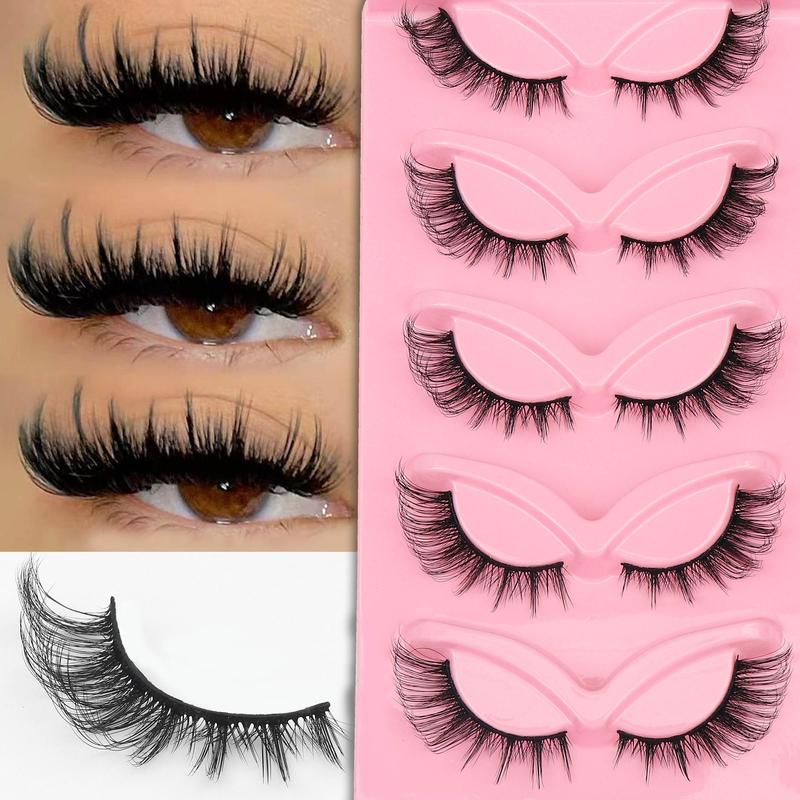 3D Fluffy False Eyelashes, 5 Pairs Natural Curling Wispy Faux Cluster Lashes, Volumized False Eyelashes for Women and Girls Eye Makeup Enhancement, Christmas Gift