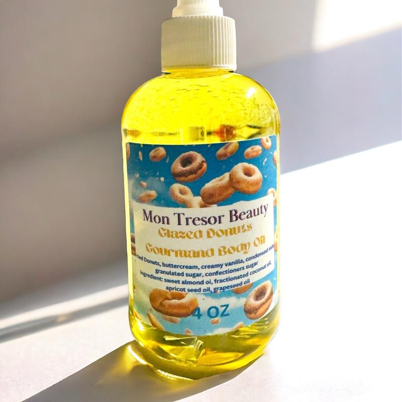 Glazed Donut Body Oil, moisturizer, hydrating, fried dough, condensed milk, creamy vanilla, buttercream, sugar, Womens body oil, Body Care, naturally hydrating, cruelty free Moisturizing Fragrance Scented