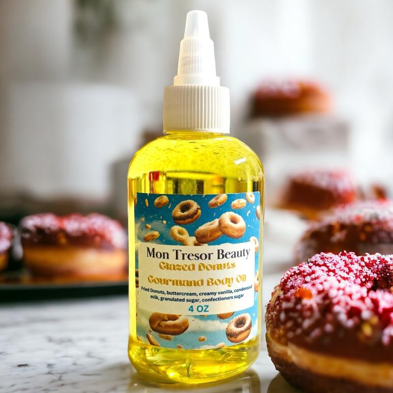 Glazed Donut Body Oil, moisturizer, hydrating, fried dough, condensed milk, creamy vanilla, buttercream, sugar, Womens body oil, Body Care, naturally hydrating, cruelty free Moisturizing Fragrance Scented