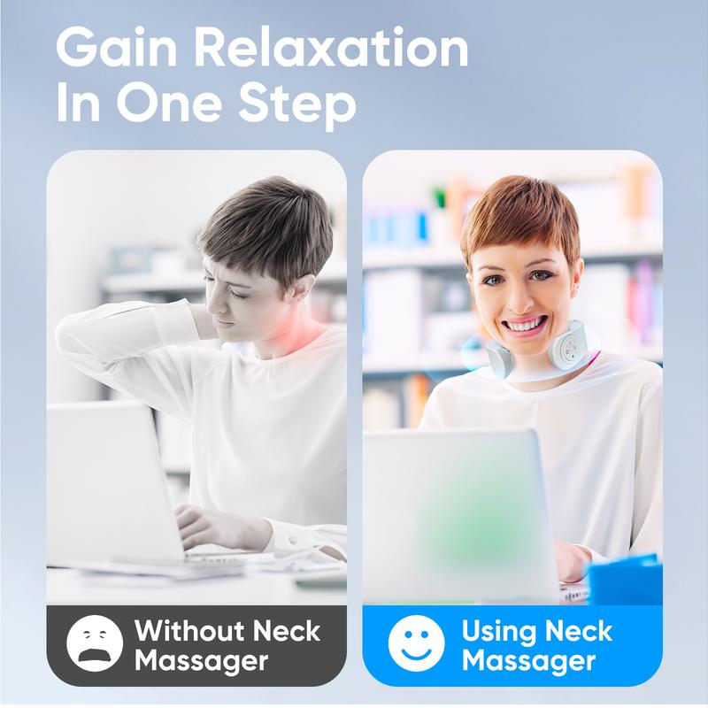 Neck Massager with Heat, Intelligent Electric Neck Massagers, Portable & Cordless Heated Neck & Shoulder Massager, for Reduce Fatigue, with 10 Modes & 16 Levels