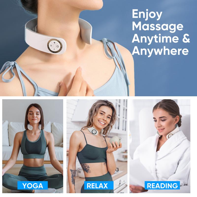 Neck Massager with Heat, Intelligent Electric Neck Massagers, Portable & Cordless Heated Neck & Shoulder Massager, for Reduce Fatigue, with 10 Modes & 16 Levels