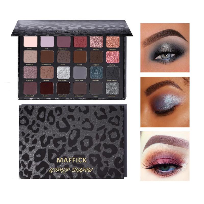 Random Color Leopard Pattern Eyeshadow, Matte & Glitter Eye Shadows Palette, Long Lasting Shimmering Eye Shadow, High Pigmented Blendable Eyeshadow Powder