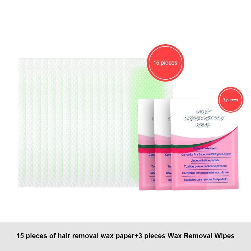 Portable Facial Hair Removal Wax Strips for Women, 15pcs Hair Remover Waxing Tool with 3 Wax Wipes, Quick Painless Hair Removal Products for Face & Body