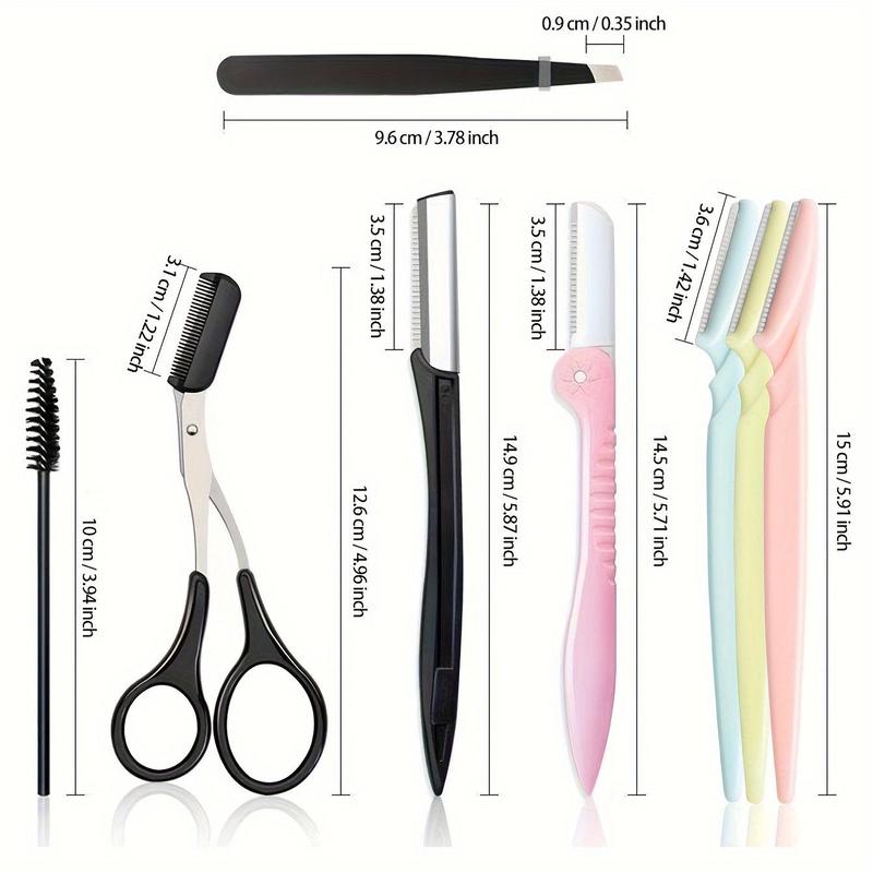 Eyebrow Trimmer Set, 13pcs set Eyebrow Shaping Tool & Eyelash Curler & Brush & Tweezers & Scissors, Facial Hair Shaving Tool, Makeup Tool for Women