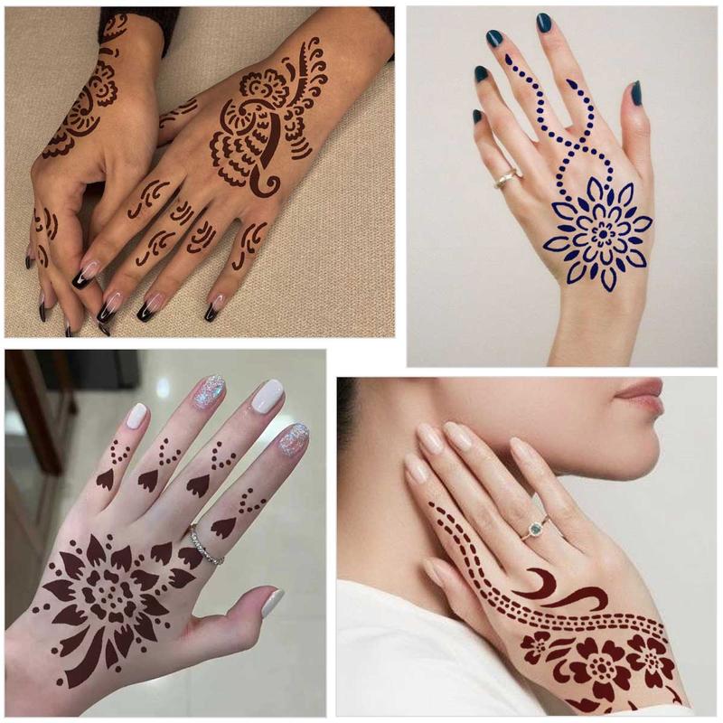 Flower Pattern Hand Tattoo Stencils, 8pcs Creative Hollow Templates, Body Art Decorations For Men & Women