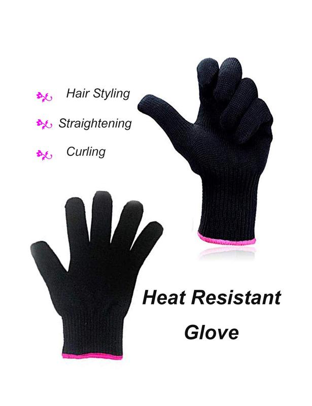 Heat Resistant Glove for Hair Styling, Curling Iron, Flat Iron and Curling Wand, Black, Pink Edge, 1 count