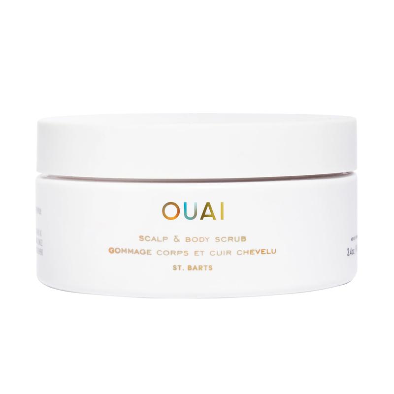 OUAI Scalp & Body Scrub, St. Barts Travel Size - Exfoliating Body Scrub with Sugar & Coconut Oil Blend for Smooth, Moisturized Skin - Gentle Scalp Scrub for Removing Product Build up (3.4Oz) OUAI