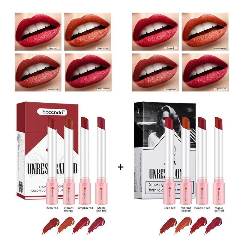 4-Count Long-Lasting Moisturizing Matte Lipstick Set - Easy Application, Sweat-Proof, Velvet Finish Lip Balm for All Occasions - Perfect for Girls & Women