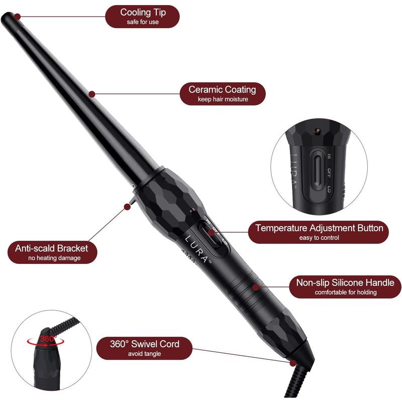 Ceramic Tourmaline Coating Curling Wand, 1 2-1 Inch Barrel Hair Curler with 2 Heat Setting (320 410℉), Suitable for All Hair Types Comfort