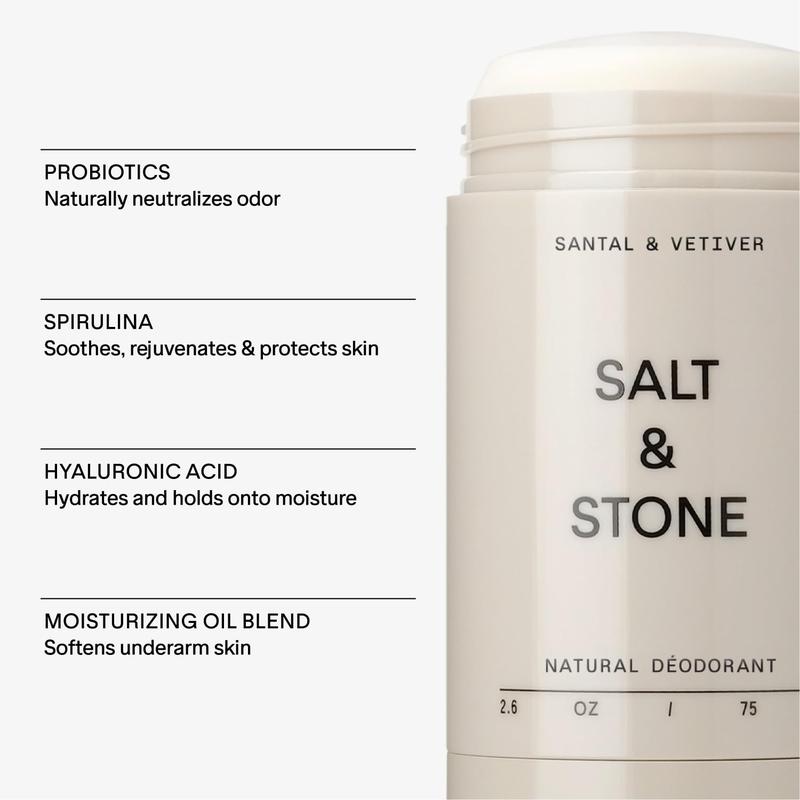 SALT & STONE Natural Deodorant for Women & Men - Santal & Vetiver | Extra Strength Natural Deodorant | Aluminum Free with Seaweed Extracts, Shea Butter & Probiotics | Free From Parabens & Sulfates