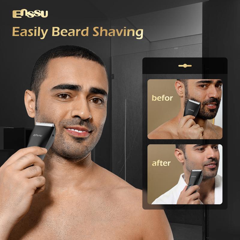 ENSSU Hair Clippers, Waterproof Men Body Hair Trimmer, Cordless Hair Cutting Kit for Head, Rechargeable Home Barber Haircut Trimmer (Note!! Do not use on intimate areas)