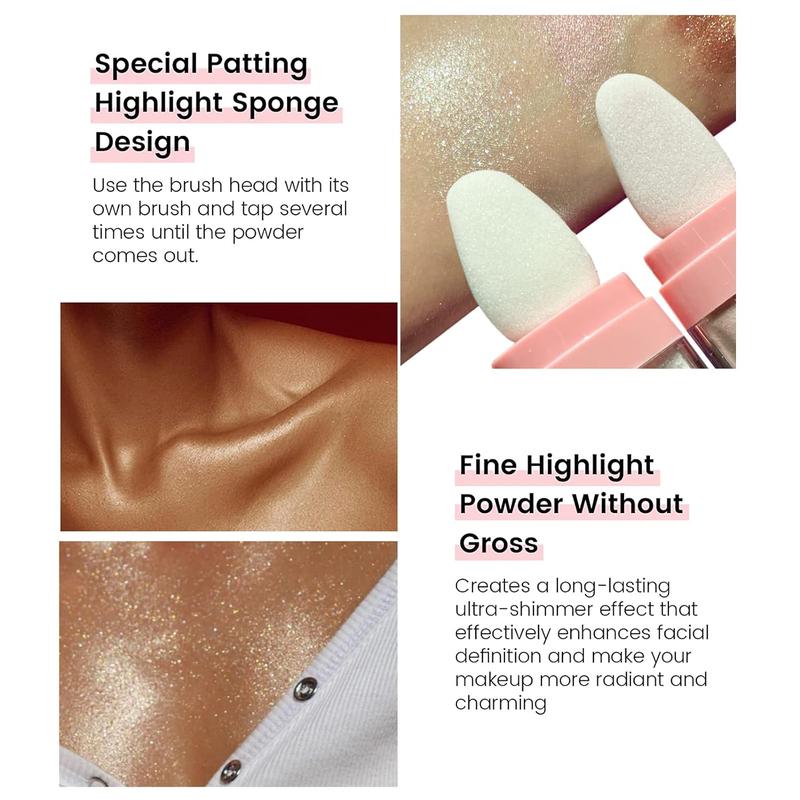 3-Color Highlighter Makeup | Body Brightening Patting Powder for a Natural 3D Glow | Versatile for Face, Eyes, Lips, Hair & Body