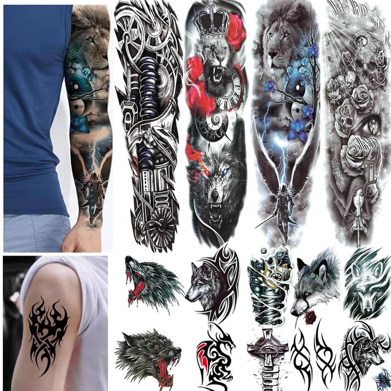 Full ArmTemporary Tattoos, temporary tattoos for men - Full Arm Waterproof Temporary Tattoos stickers 4 Sheets and Half Arm Shoulder Fake Tattoo 10 Sheets - Temporary Tattoos Adult BETY5