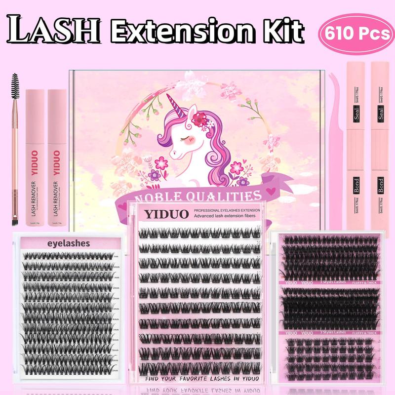 Fluffy Curling False Eyelashes Kit, 1 Box 5 Styles Mixed Length Cluster Eyelash Extensions & Tools, Wispy DIY Lash Extensions Kit for Women & Girls, Christmas Gift