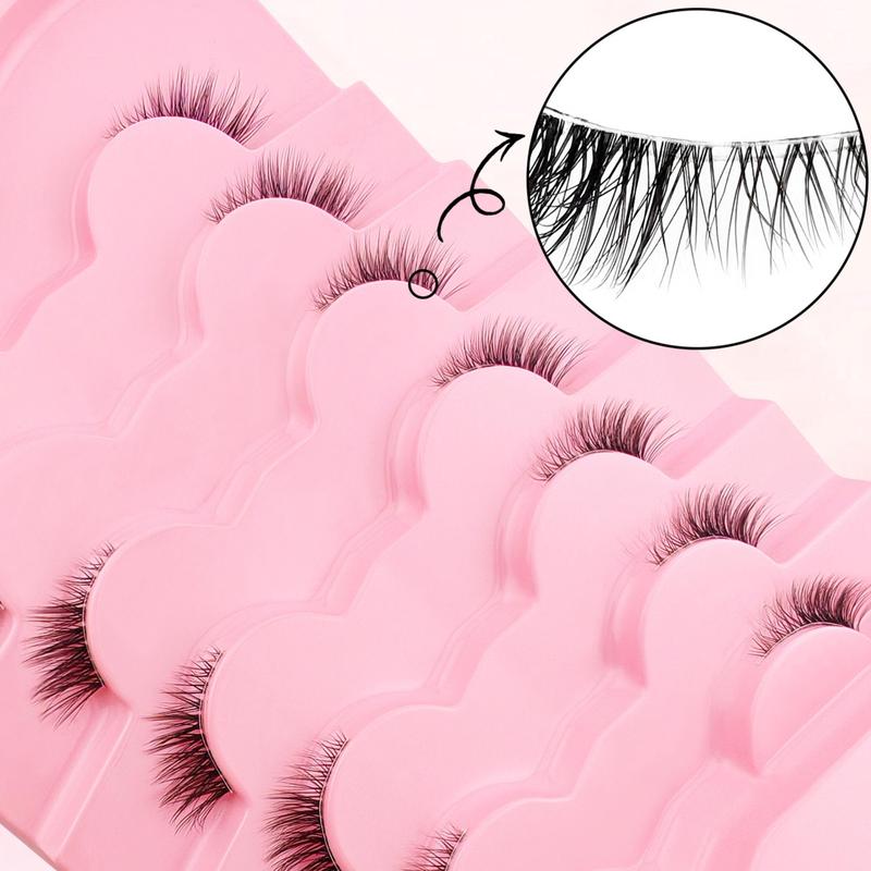 Fluffy False Eyelashes, 7 Pairs tray Wispy Faux Strip Lashes with Clear Stem, Natural Curling Eye Makeup Strip Lashes for Women & Girls, Christmas Gift