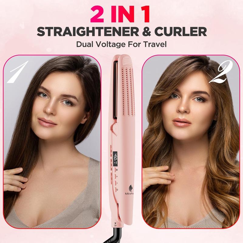 360° Airflow Styler Curling Iron, Titanium Flat Iron Hair Straightener and Curler 2 in 1, Professional Curing Wand with Ionic Aroma Cool Air, 13 Adjustable Temps, Dual Voltage for Long Hair Salon Comfort