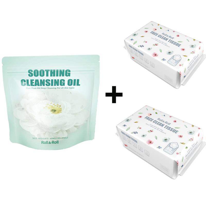 Roll&Roll KoreaNatural Cleansing Oil – Best for Sensitive & Acne-Prone Skin, Waterproof Makeup Remover Oil – Nourishing & Gentle!Travel-Friendly 2ml*20 or 40 Capsules +Face towel combination set, Antioxidant。Non-comedogenic ，Fragrance and Colorant Free！