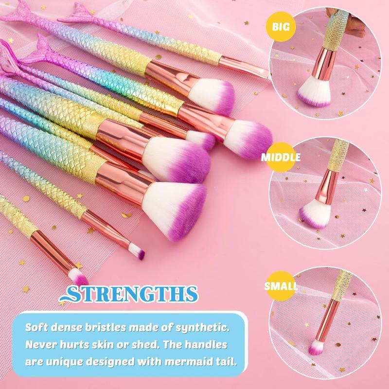 Mermaid Makeup Brushes Set - 12 count Make Up Brushes  Makeup Brushes Kit with Cosmetic Bag Mirror for Eye Shadow Foundation Blending Blush Brushes Makeup Kits Gift Set for  Teen