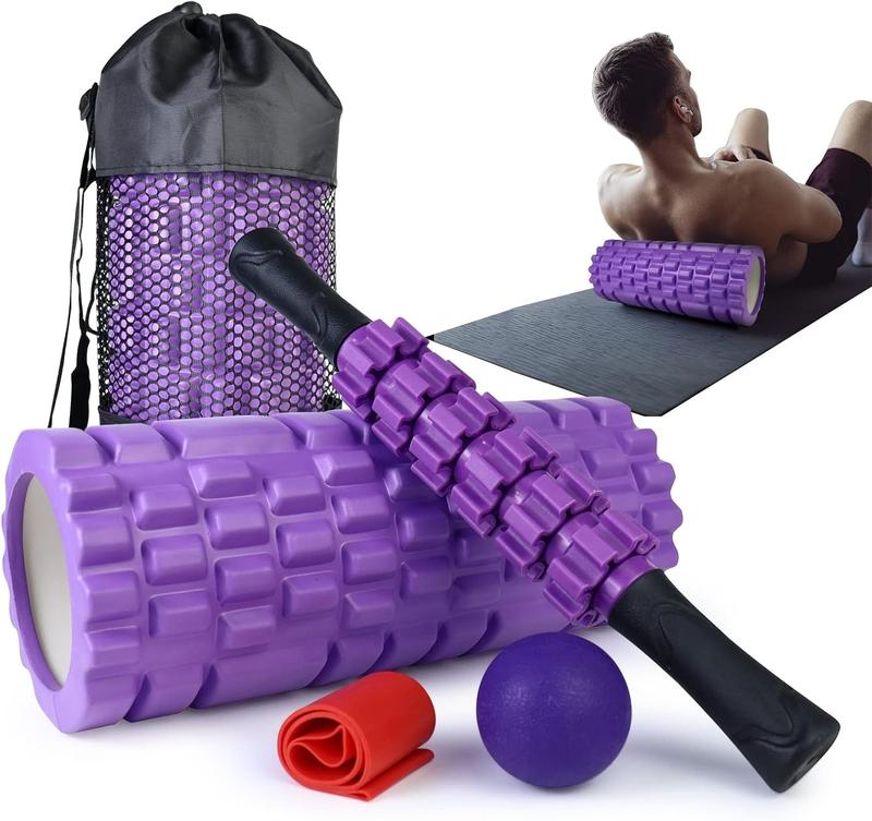 5 in 1 Foam Roller Set for Deep Tissue Muscle Massage, Patented Trigger Point Fitness Exercise Foam Roller, Massage Roller, Massage Ball, Stretching Strap, for Whole Body Care Comfort