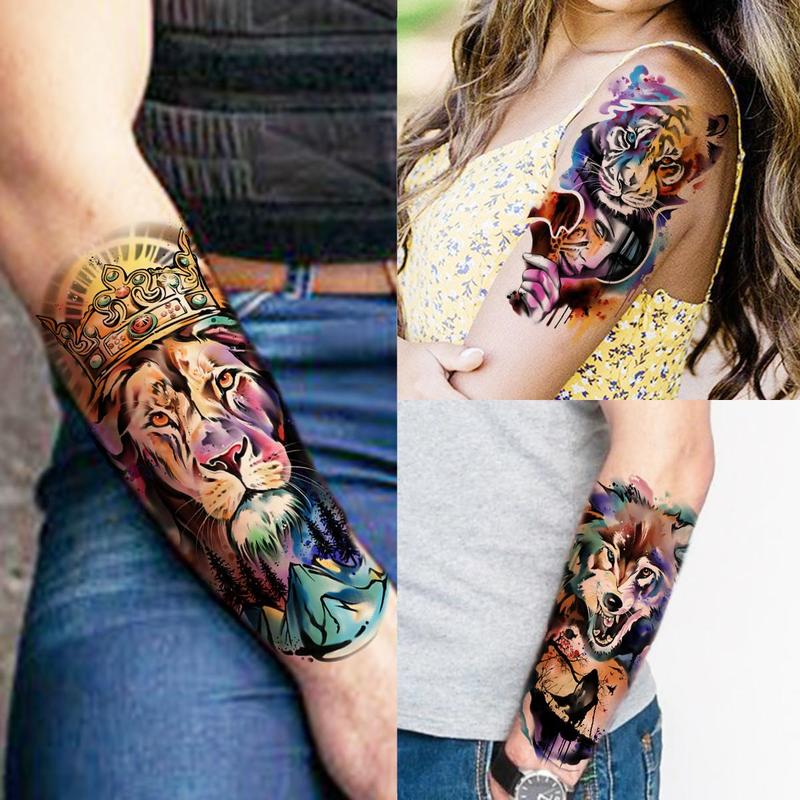 Watercolor Skull & Animals Pattern Temporary Tattoo Sticker, 55pcs set Funny Waterproof Fake Tattoo Sticker, Body Art Sticker for Kids & Adults