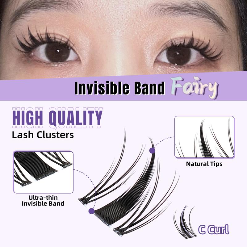 B&Q LASH l Fairy Manga Lash Kit l Ultra-Thin Invisible Band with 144pcs Individual Lashes, C Curl for DIY Lashes Extension, Waterproof Long Lasting