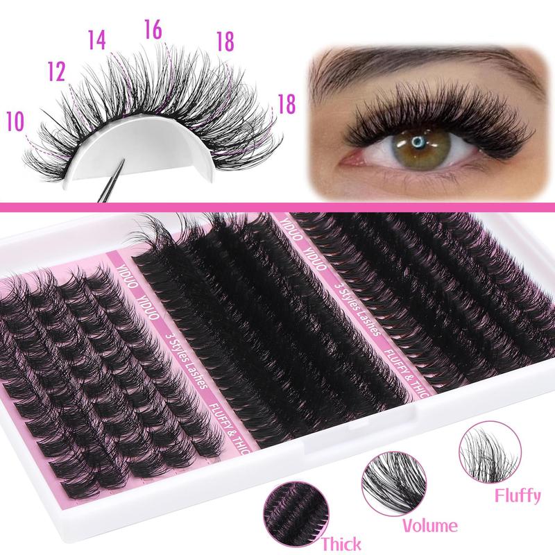 Fluffy Curling False Eyelashes Kit, 1 Box 5 Styles Mixed Length Cluster Eyelash Extensions & Tools, Wispy DIY Lash Extensions Kit for Women & Girls, Christmas Gift