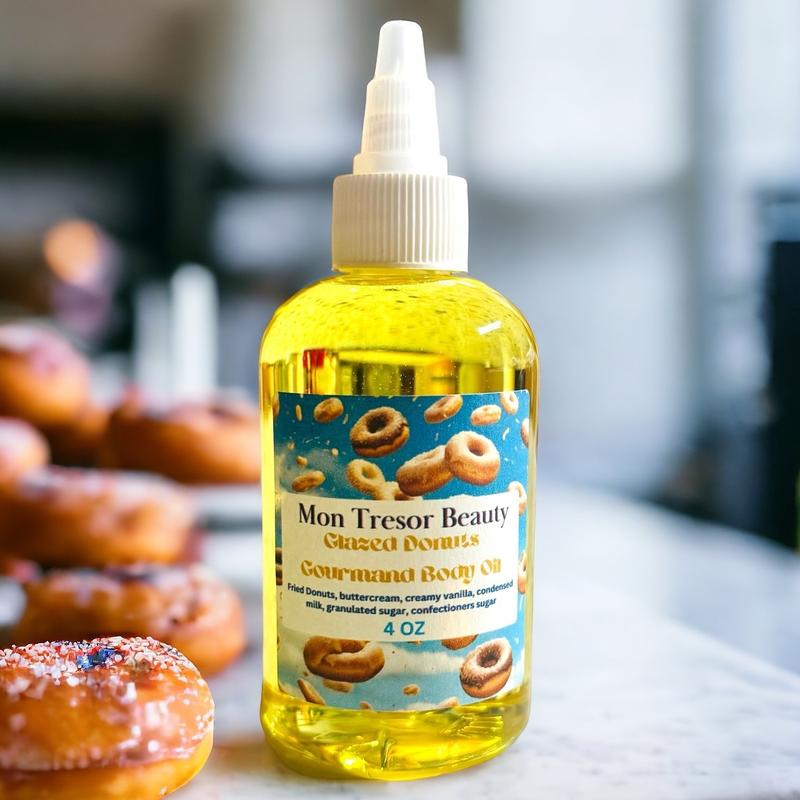 Glazed Donut Body Oil, moisturizer, hydrating, fried dough, condensed milk, creamy vanilla, buttercream, sugar, Womens body oil, Body Care, naturally hydrating, cruelty free Moisturizing Fragrance Scented