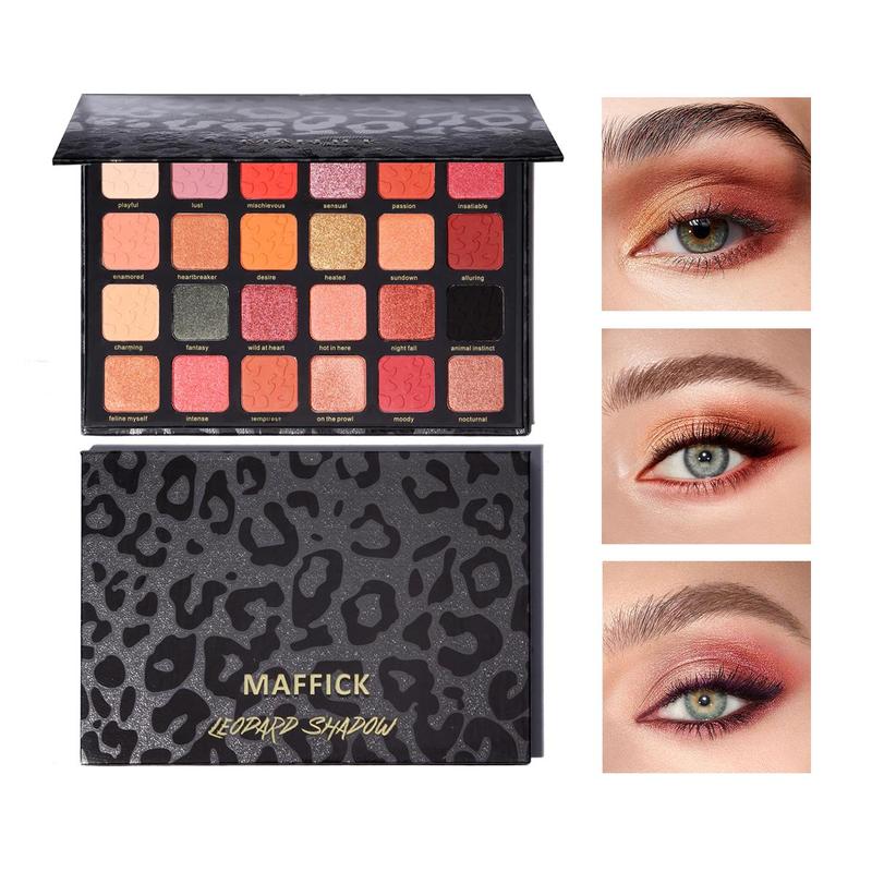 Random Color Leopard Pattern Eyeshadow, Matte & Glitter Eye Shadows Palette, Long Lasting Shimmering Eye Shadow, High Pigmented Blendable Eyeshadow Powder