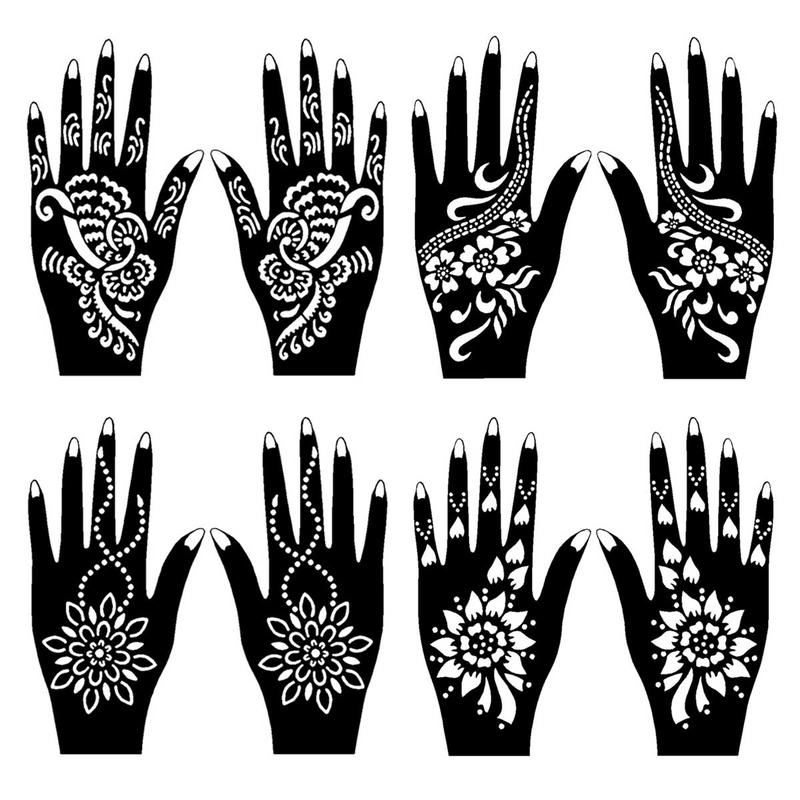 Flower Pattern Hand Tattoo Stencils, 8pcs Creative Hollow Templates, Body Art Decorations For Men & Women