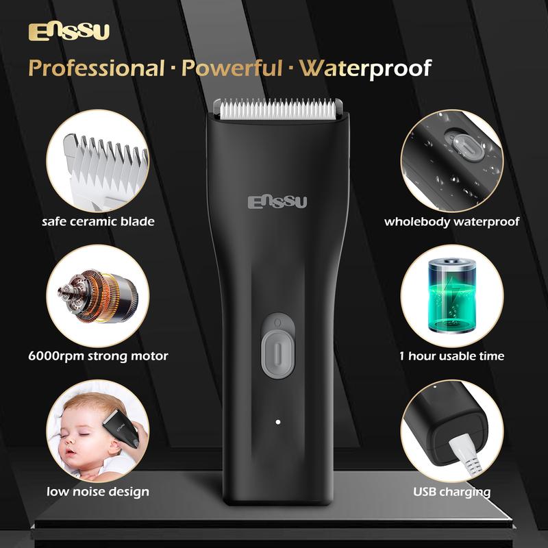 ENSSU Hair Clippers, Waterproof Men Body Hair Trimmer, Cordless Hair Cutting Kit for Head, Rechargeable Home Barber Haircut Trimmer (Note!! Do not use on intimate areas)