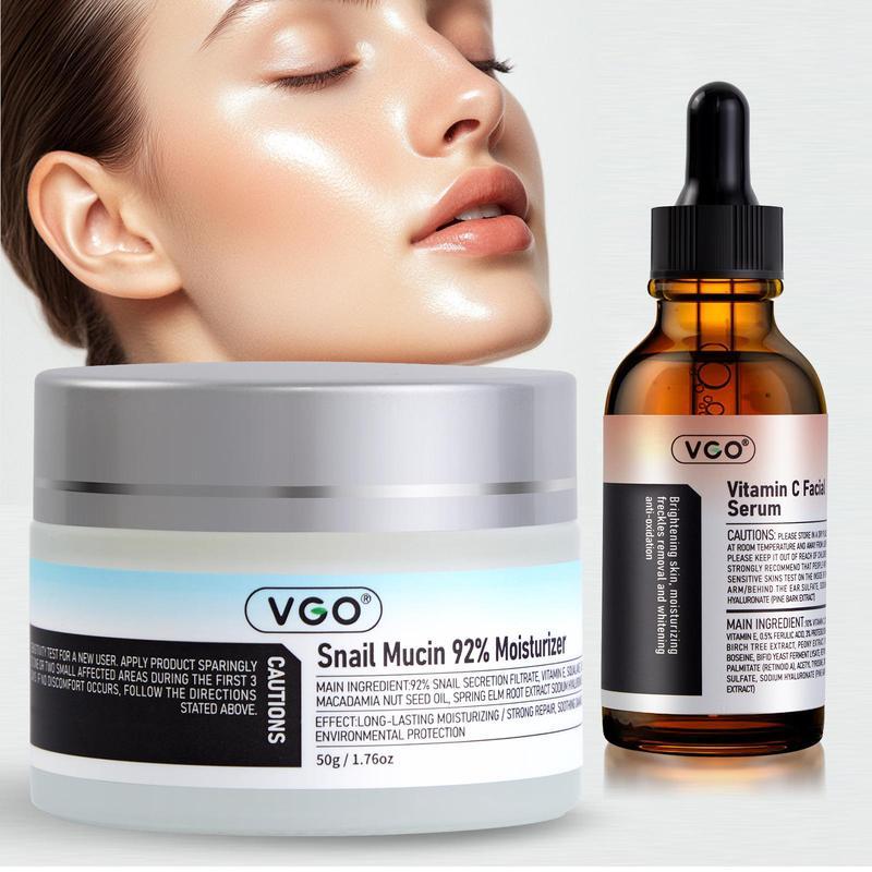 VGO Vitamin C Facial Serum Essence,30ml 60ml Skincare Cleanser-B3 Skin care cream Cleanser Daily Gentle Facial Wash Cleansing Comfort For Skin And  Snail Mucin 92% Moisturizer Moisture Moisturizing Hyaluronic Hydrating Hydrate and moisturize Skin Repair