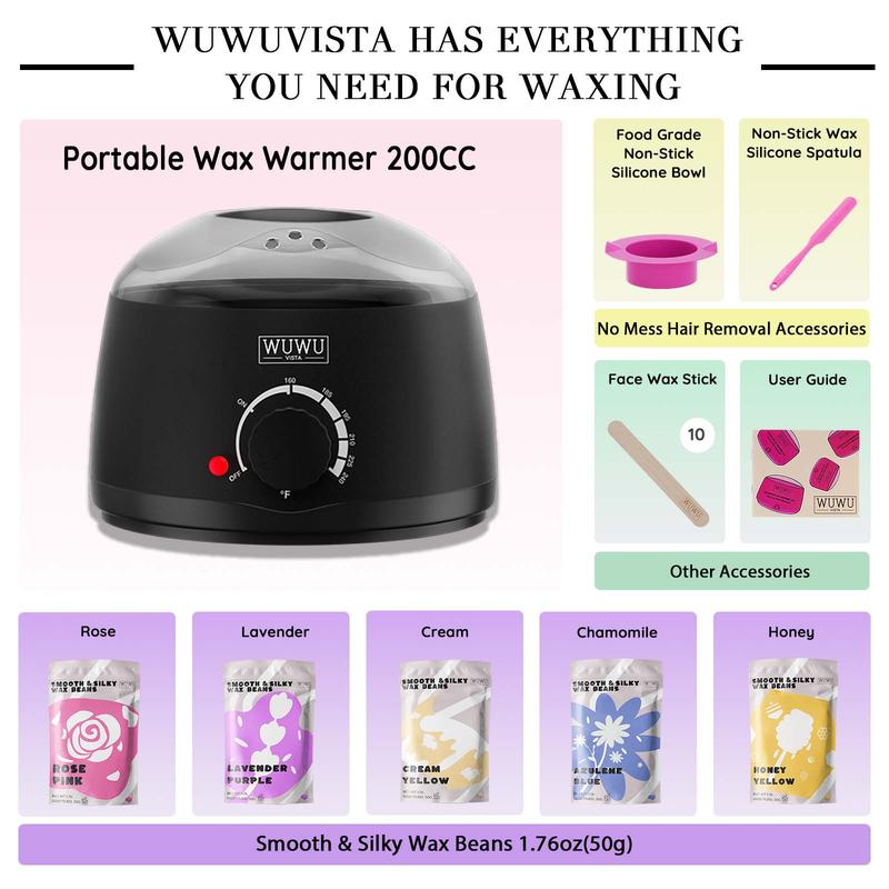 Waxing Kit, 1 Set Hair Removal Wax Warmer Kit for Face & Body & Bikini, Waxing Supplies for Women & Men Home Use