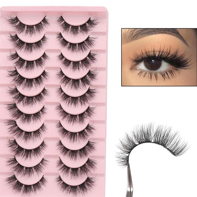 3D Natural False Eyelashes, 10 Pairs Wispy Faux Cluster Lashes, Volumized False Eyelashes for Women and Girls Eye Makeup Enhancement, Christmas Gift