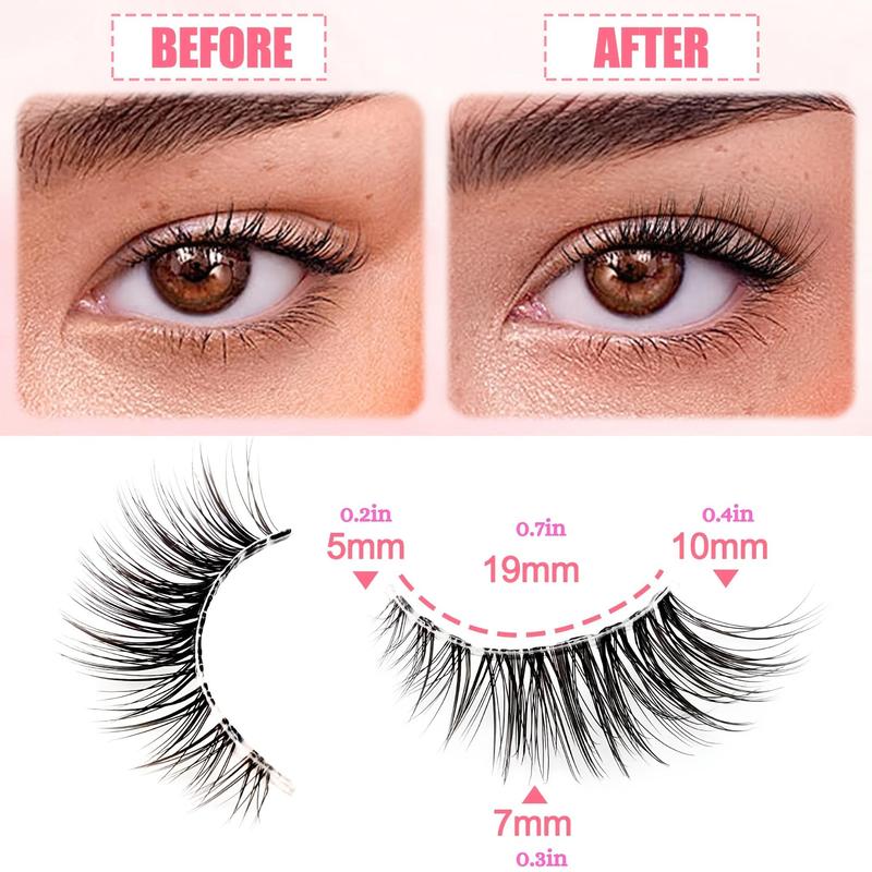 Fluffy False Eyelashes, 7 Pairs tray Wispy Faux Strip Lashes with Clear Stem, Natural Curling Eye Makeup Strip Lashes for Women & Girls, Christmas Gift