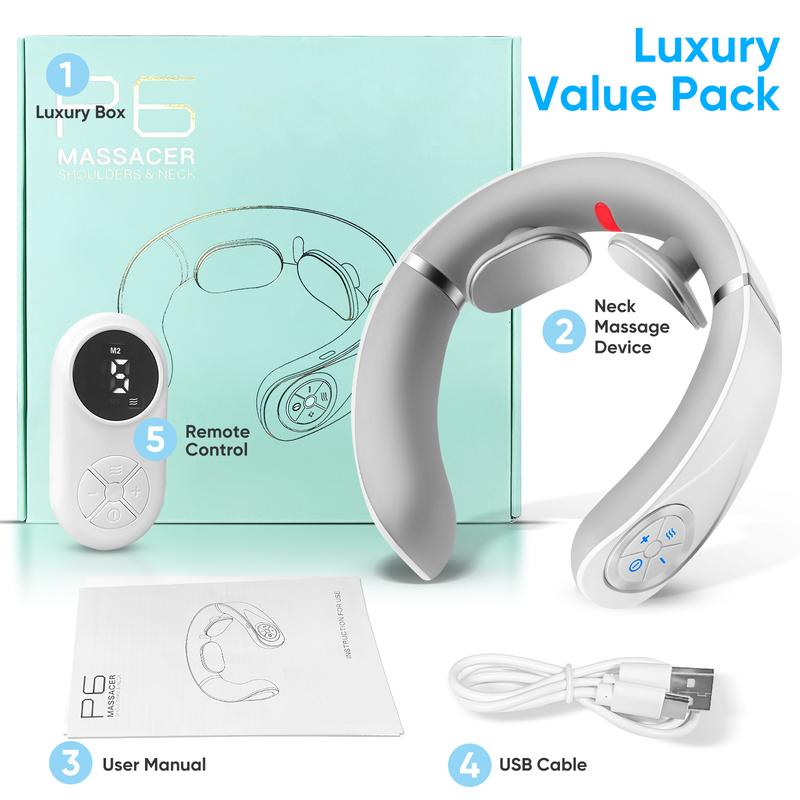 Neck Massager with Heat, Intelligent Electric Neck Massagers, Portable & Cordless Heated Neck & Shoulder Massager, for Reduce Fatigue, with 10 Modes & 16 Levels