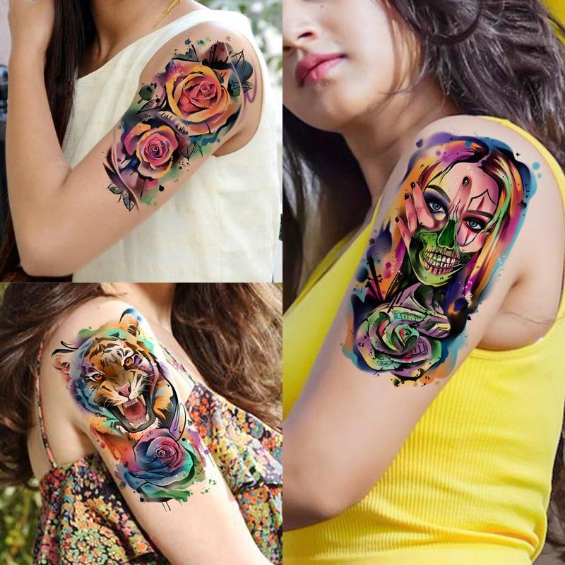 Watercolor Skull & Animals Pattern Temporary Tattoo Sticker, 55pcs set Funny Waterproof Fake Tattoo Sticker, Body Art Sticker for Kids & Adults