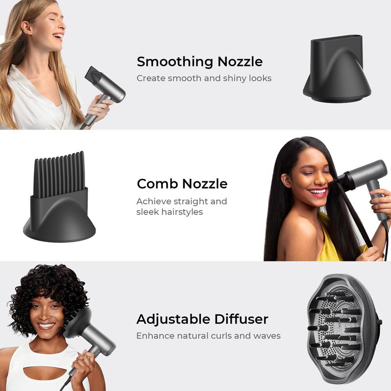 TYMO AIRHYPE LITE SILVER with 3 Nozzles-High Speed Hair Dryer