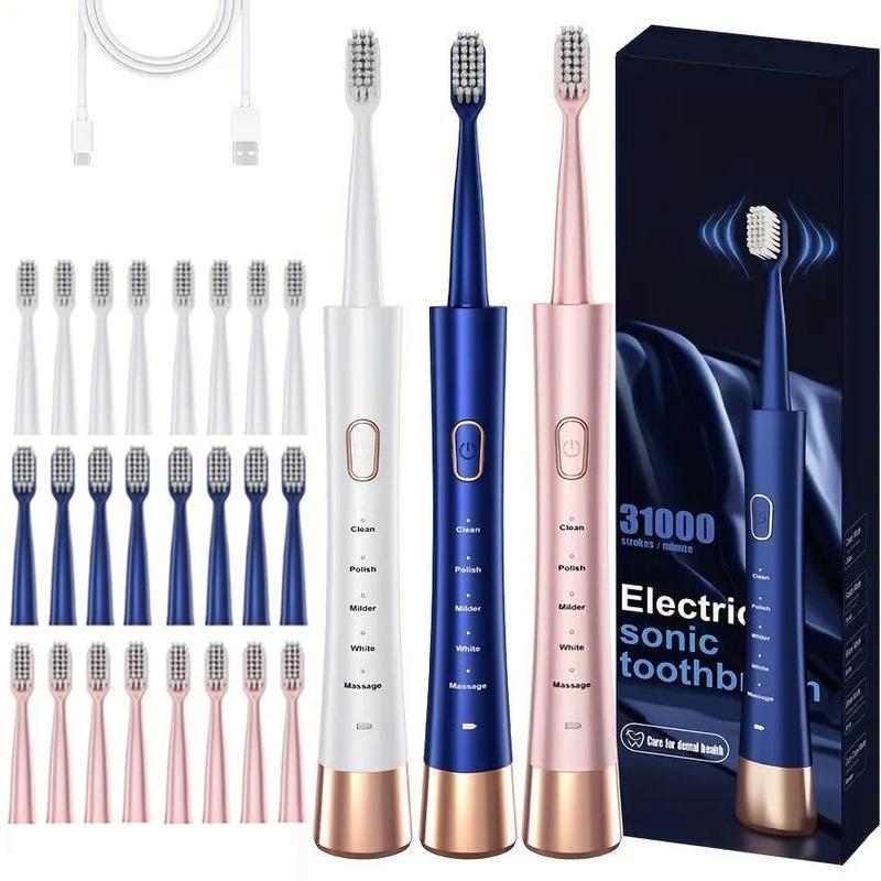 Electric Toothbrush, 1 Box Rechargeable Sonic Toothbrush with 8 Counts Replacement Brush Head, Portable Toothbrush for Home & Travel