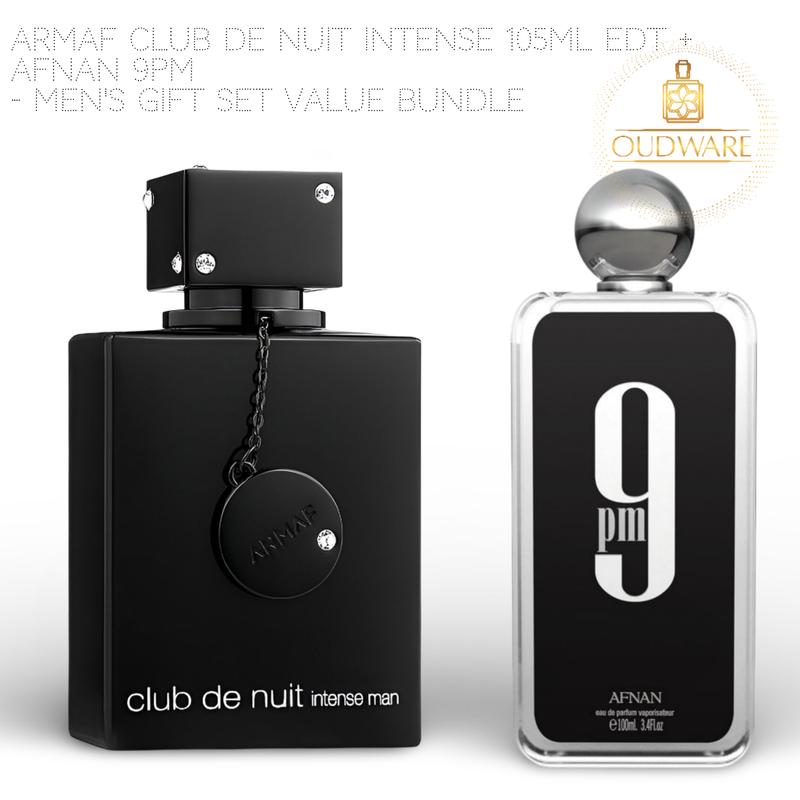 Armaf Club De Nuit Intense For Men EDT 105ml (3.6 Oz) + Afnan 9PM EDP 100ml (3.4 Oz) - For Men - Fragrance Value Bundle - Luxury Fragrance Gift Set For Men