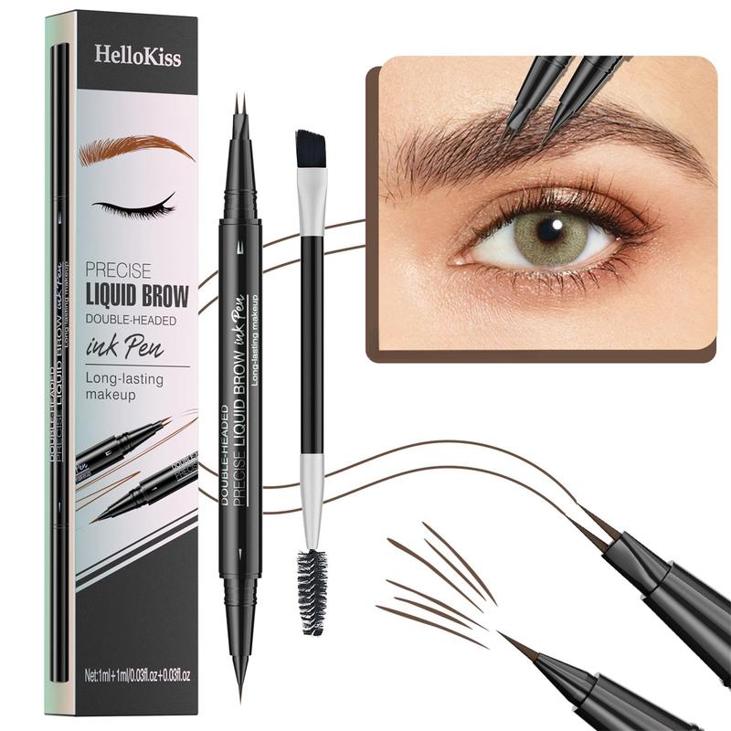 Curved Eyebrow Pen-Microblading, liquid, Hello Kiss 2-in-1 Dualended with Micro-Ford-Tip Applicator, Waterproof and Long Lasting Makeup Cosmetic