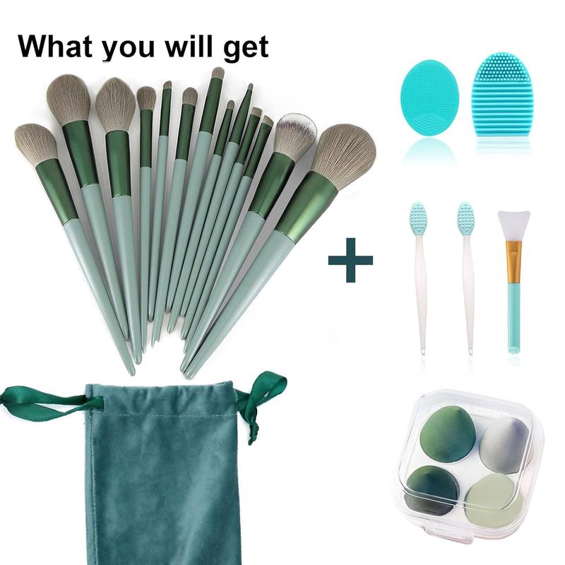 22-Pack Premium Makeup Tool Set With a Storage Bag - Professional Brushes with a Makeup Sponge Set (Color: Green) - Ideal Gift for Girls Women