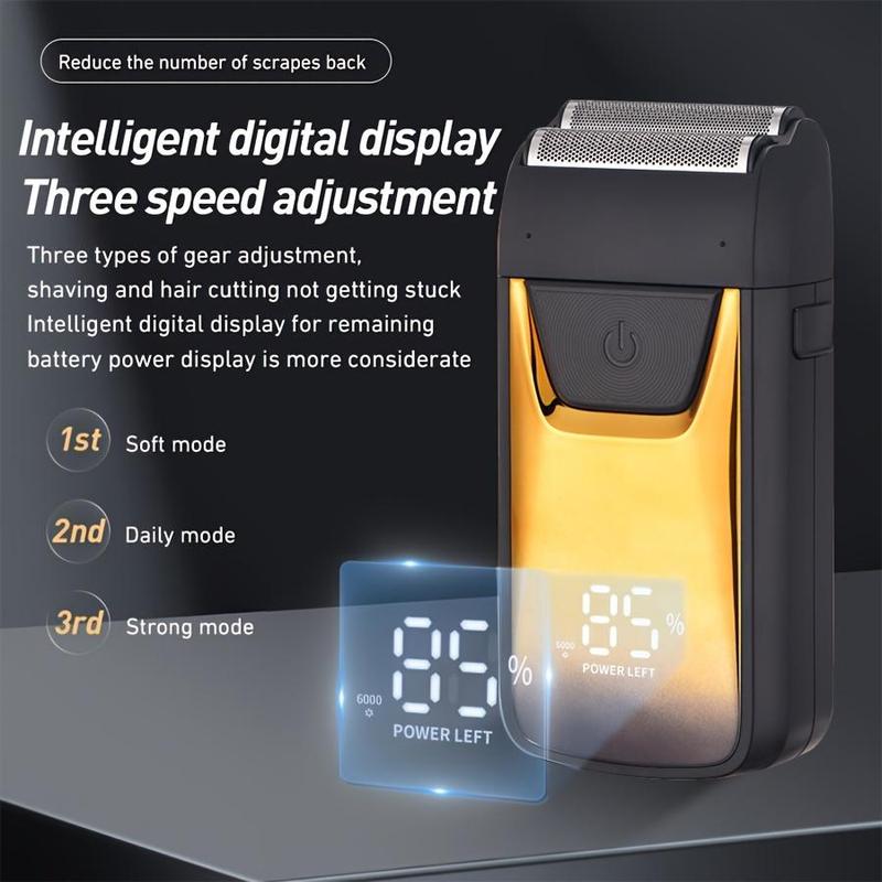 Three Speed Adjustable Electric Shaver, Rechargeable Electric Razor with Intelligent Digital Display, Professional Beard Trimmer for Men