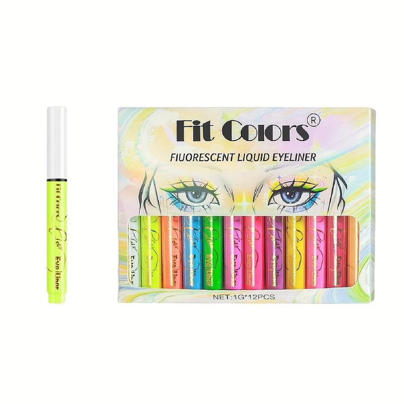 12 Colors UV Neon Liquid Eyeliner Set, Matte Colored Eyeliners Pen, Colorful Waterproof Smudge-proof Pigmented Graphic Liners, Delineadores de Colores Para Ojos Eye Makeup Gift Kit