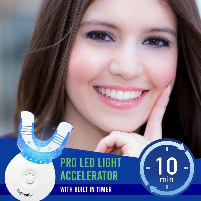 VieBeauti Teeth Whitening Kit Gel: LED Light with Carbamide Peroxide, Mouth Trays, Remineralizing Gel and Tray Case for Sensitive Teeth, Professional Oral Beauty Products Dental Tools