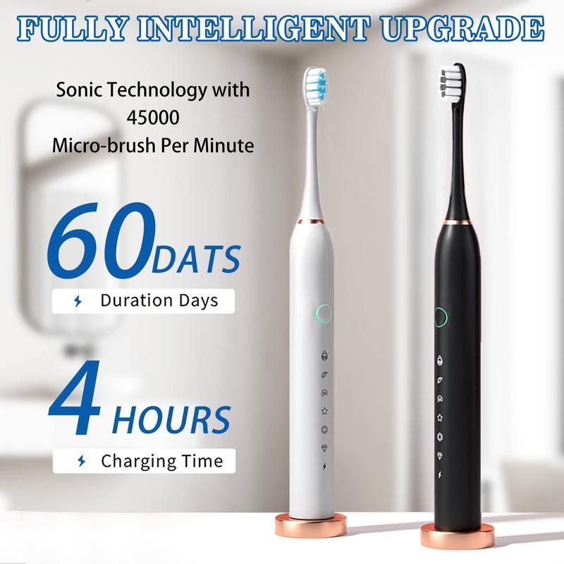 Portable Electric Toothbrush Set, 1 Set Electric Toothbrush & Replacement Brush Heads, Oral Care Products for Adults, Gift for Boyfriend, Christmas Gift