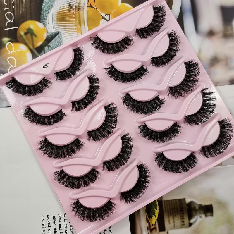 Waterproof Curling Eye Makeup Lashes Strips, 10 Pairs 3D Cat Eye False Eyelashes, Reusable Fluffy Volumized Faux Cluster Lashes