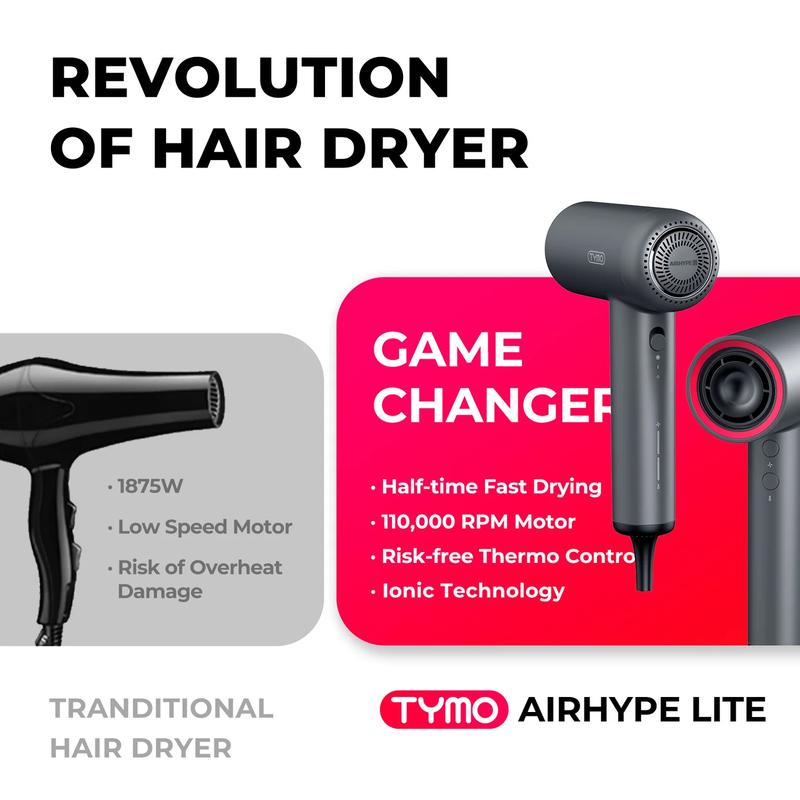 TYMO AIRHYPE LITE-High Speed Hair Dryer with Powerful Brushless Motor and 23m s Airflow