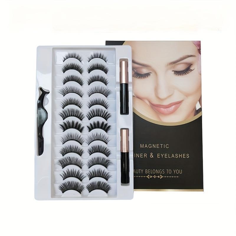 12 Pairs Magnetic Eyeliner & False Eyelashes, Natural Simulation Curly Magnetic Eyelashes, Natural Curling Strip Lashes, Soft and Curl Fake Lashes for Women