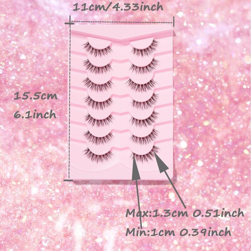 Natural Curling False Eyelashes (7 Pairs), Wispy Cat Eye Look Faux Cluster Lashes, Volumized False Eyelashes for Women and Girls Eye Makeup Enhancement